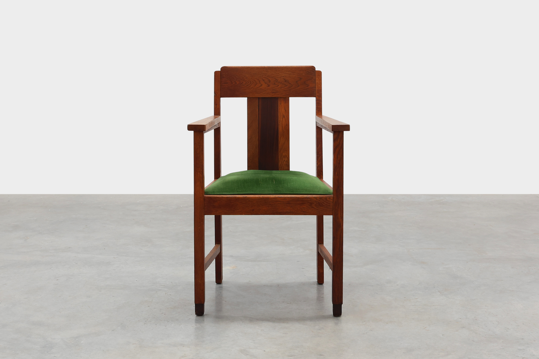 Amsterdamse school oak and velvet side chair, The Netherlands 1920sthumbnail
